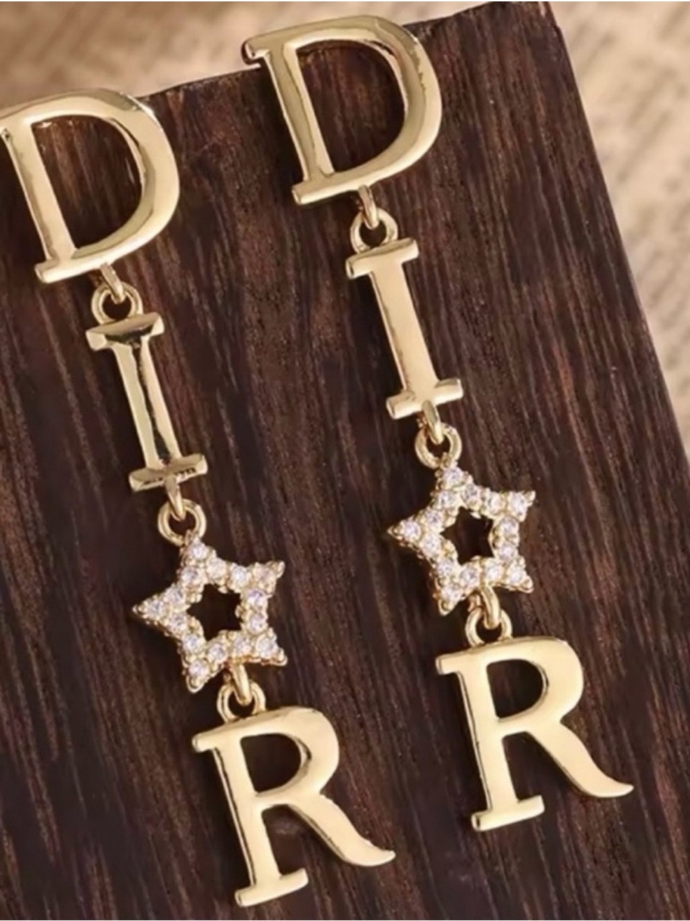 Macy's Gold Letter Drop Earrings with Pave Star